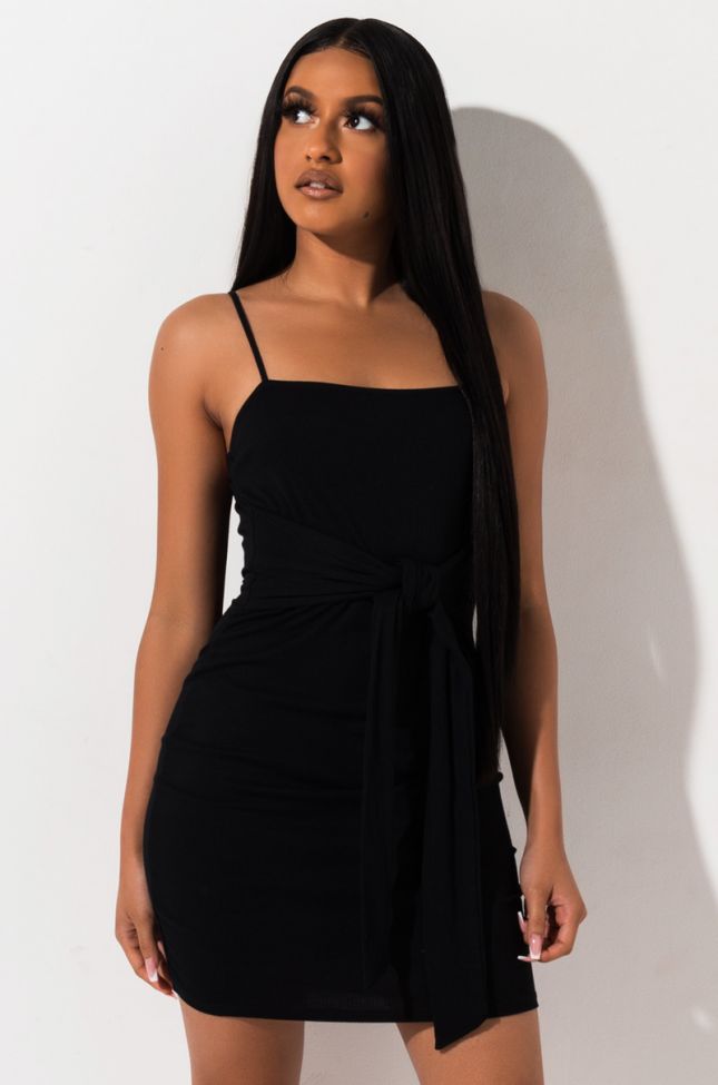 Front View Lets Do This Tie Front Mini Dress in Black