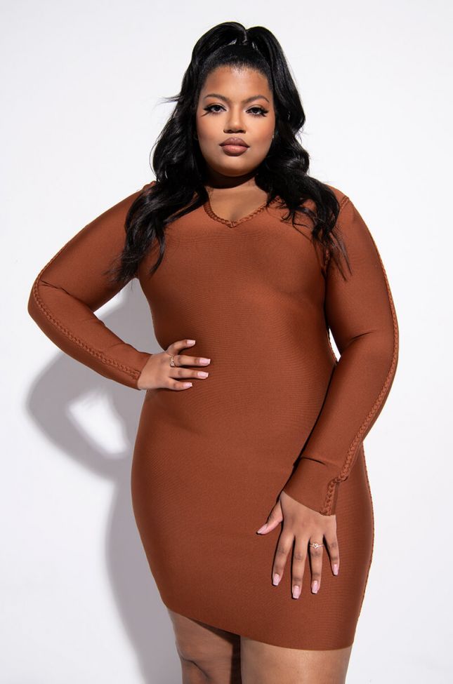 Front View Lets Get Away Long Sleeve Bandage Mini Dress