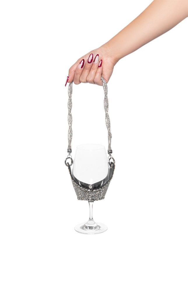Front View Lets Party Rhinestone Wine Glass Carrier