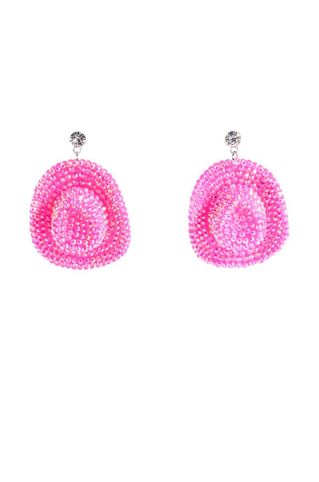 LETS RIDE COWGIRL HAT EARRING IN PINK
