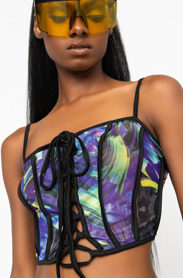 Detail View Like Its Hot Corset Top in Purple Multi