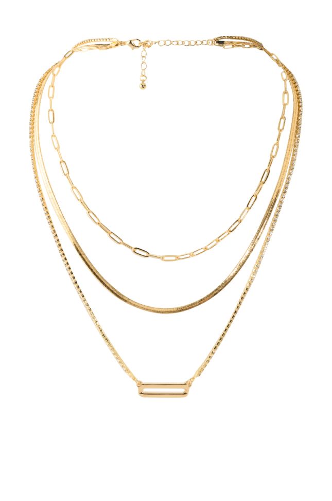 Side View Link Up Embellished Layered Necklace In Gold