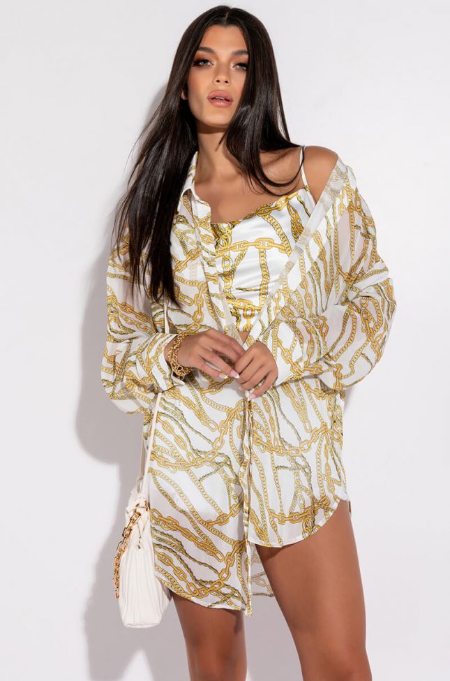 Front View Link Up Oversized Chiffon Button Down