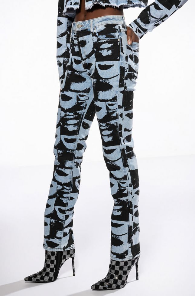 Front View Lips Are Sealed Graphic Straight Leg Jeans