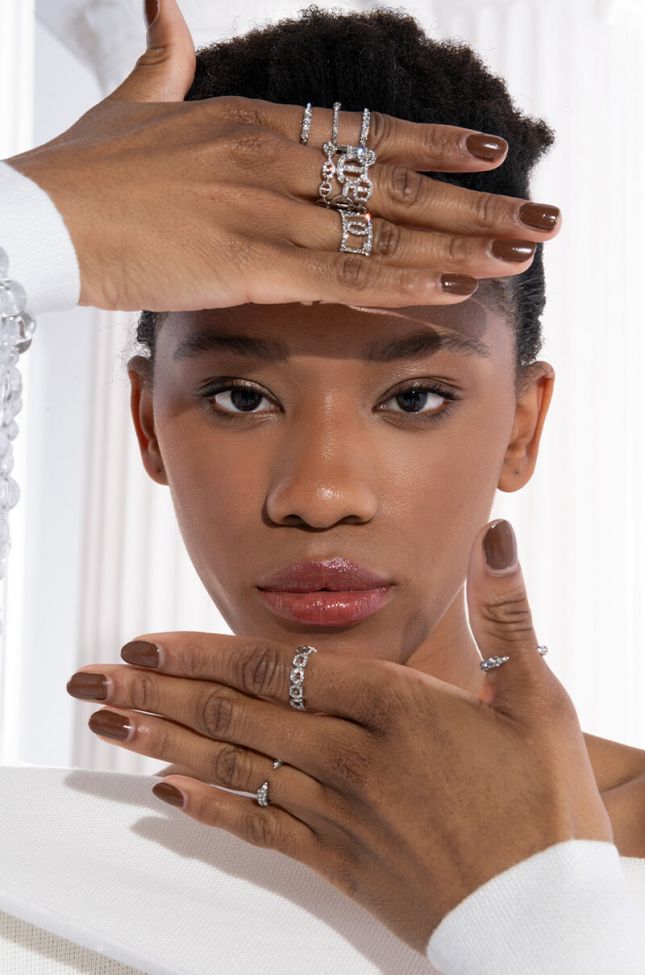 Front View Live It Up Rhinestone Ring Set