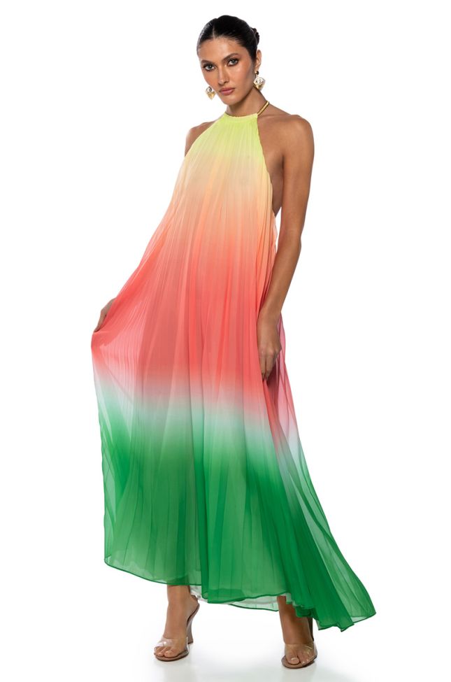 Front View Living My Life Halter Neck Ombre Maxi Dress