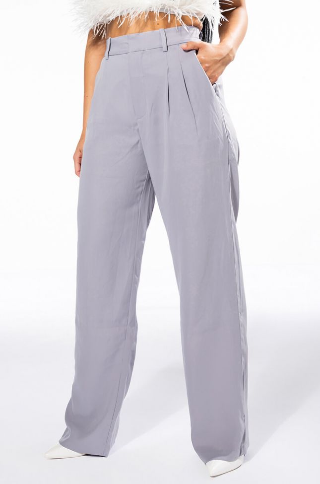 Front View Logan Wide Leg Trouser In Grey