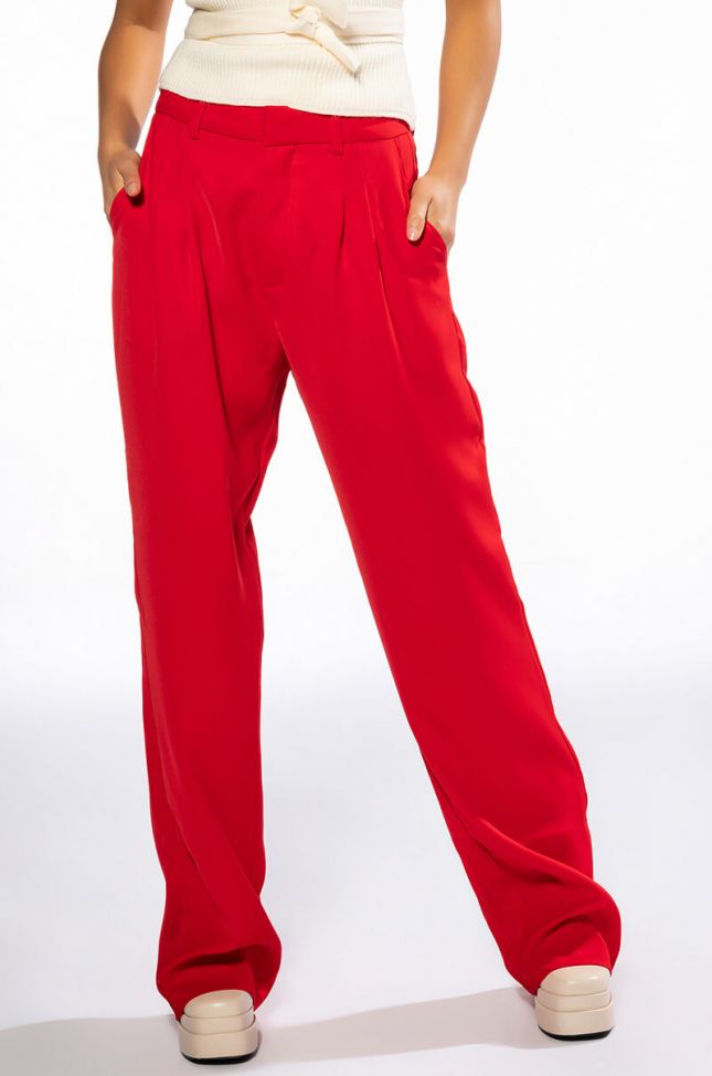 Front View Logan Wide Leg Trouser In Red