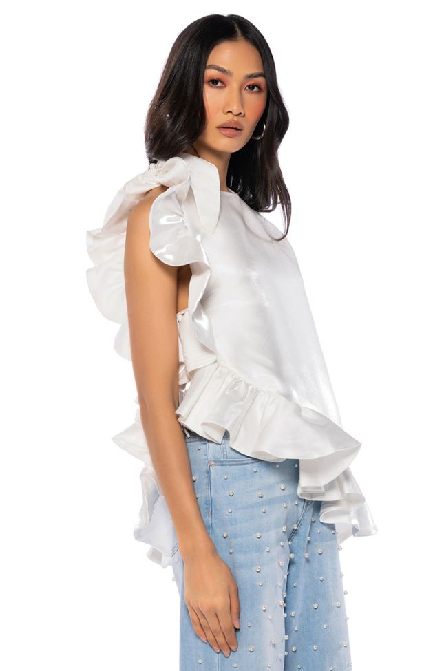 Side View Look My Way Asymmetrical Top In White