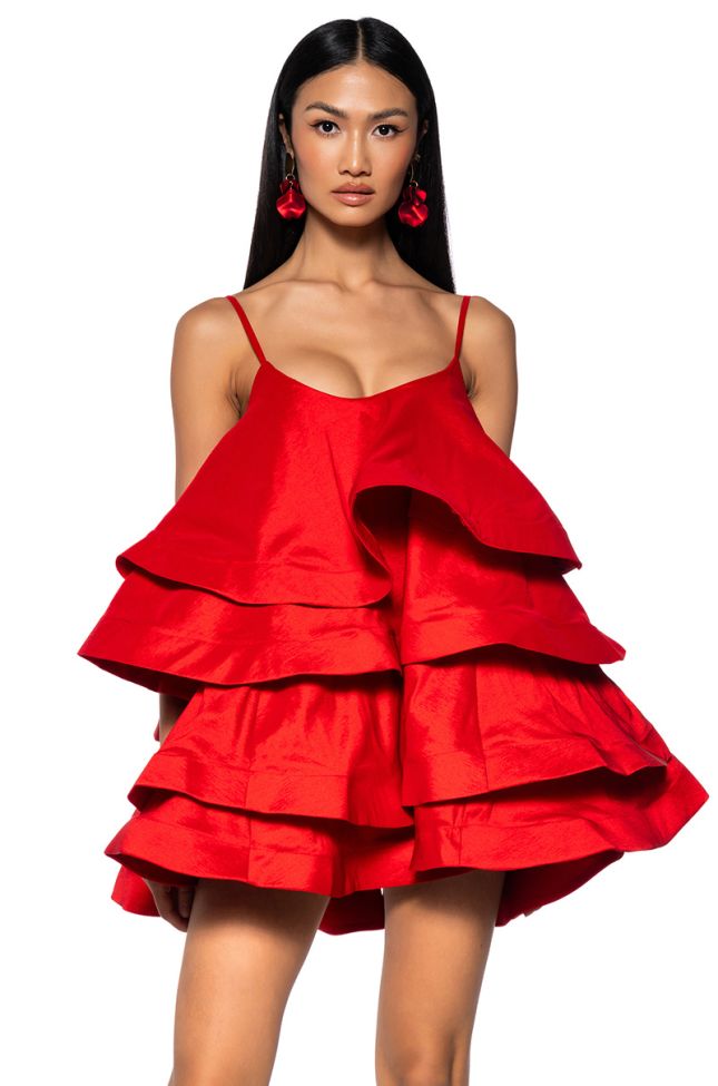 Front View Looking For Lust Ruffle Mini Dress In Red