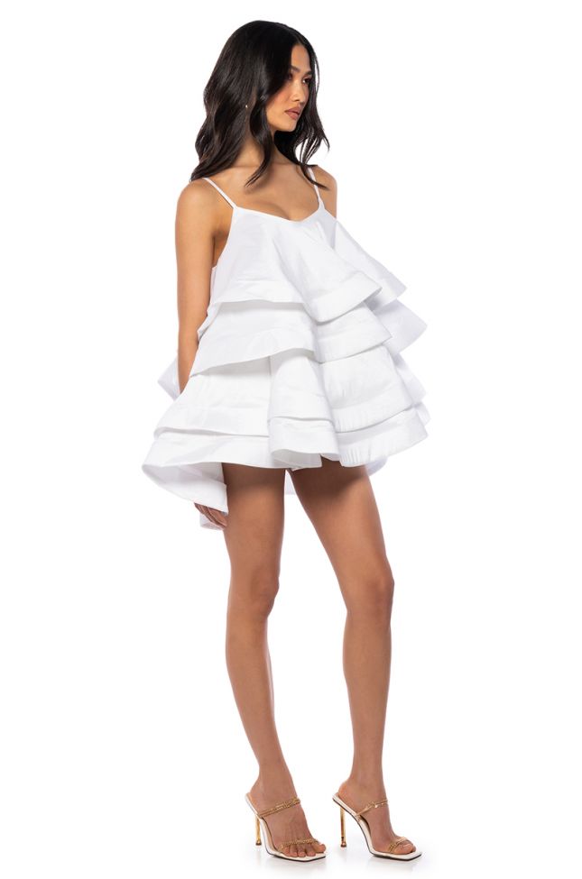 LOOKING FOR LUST RUFFLE MINI DRESS IN WHITE