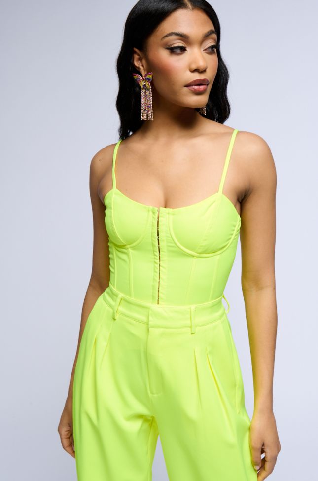 Front View Looking Sharp Fitted Corset Top In Neon Yellow