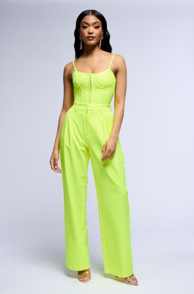 Back View Looking Sharp Relaxed Fit Trousers In Neon Yellow
