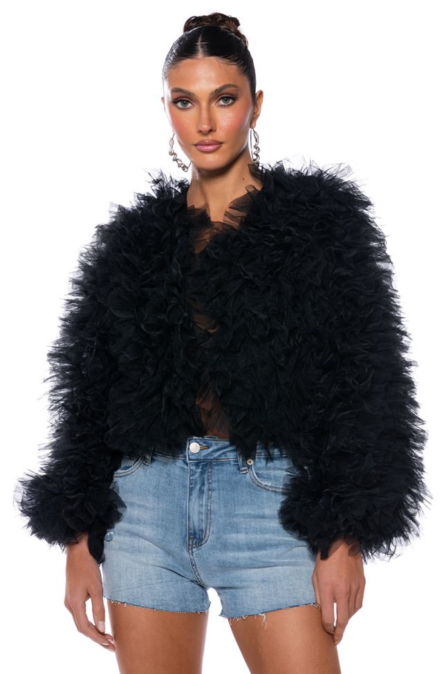 Front View Lou Lou Tulle Jacket In Black
