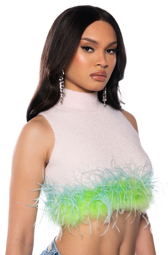 Side View Lover Sleeveless Feather Top