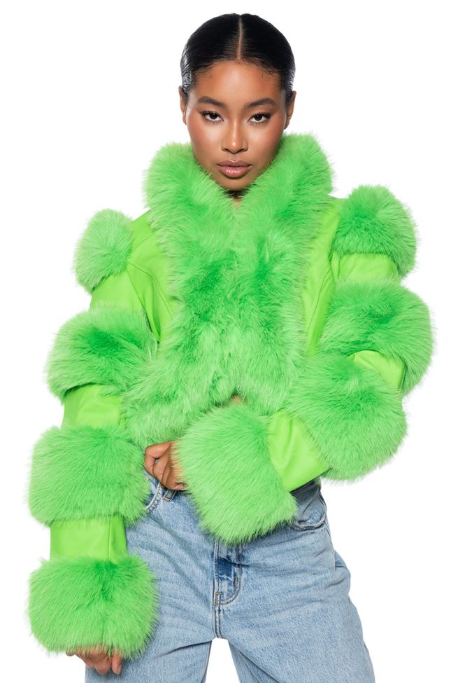 Front View Loverboy Faux Fur Moto Jacket