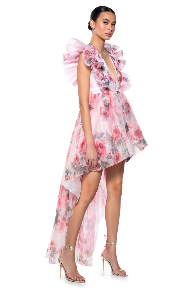 Side View Lucca Floral Chiffon High Low Mini Dress