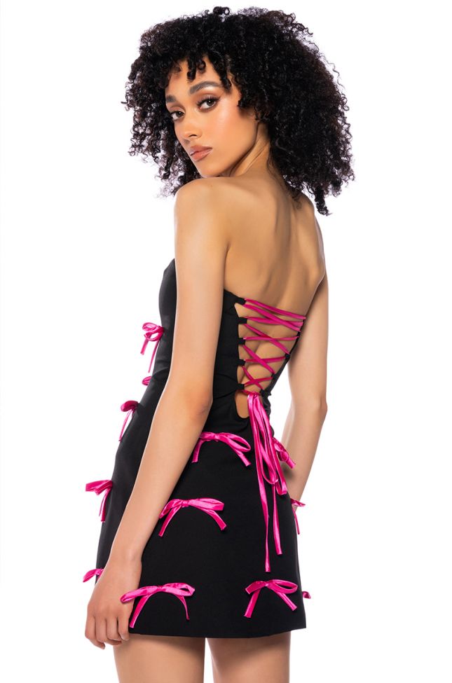 LUCY ALL OVER BOWS STRAPLESS MINI DRESS