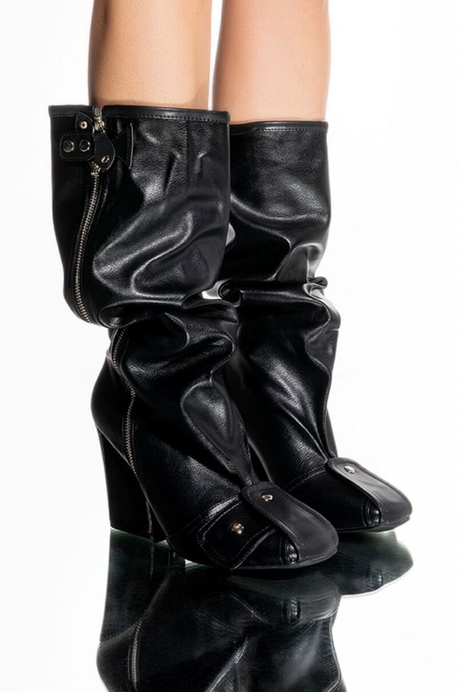 Front View Luxe In Love Knee High Chunky Boot In Black