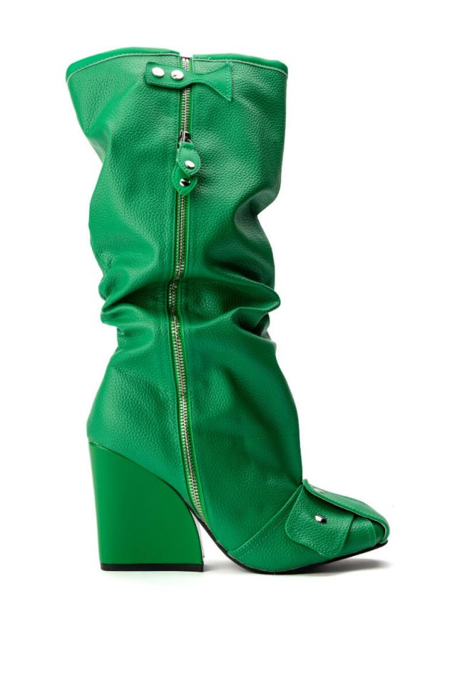 Back View Luxe In Love Knee High Chunky Boot In Green