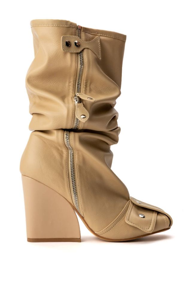 Detail View Luxe In Love Knee High Chunky Boot In Nude
