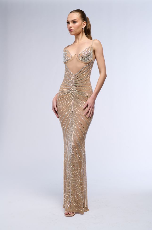 Side View Luxe Is All I Know Rhinestone Mesh Maxi Dress