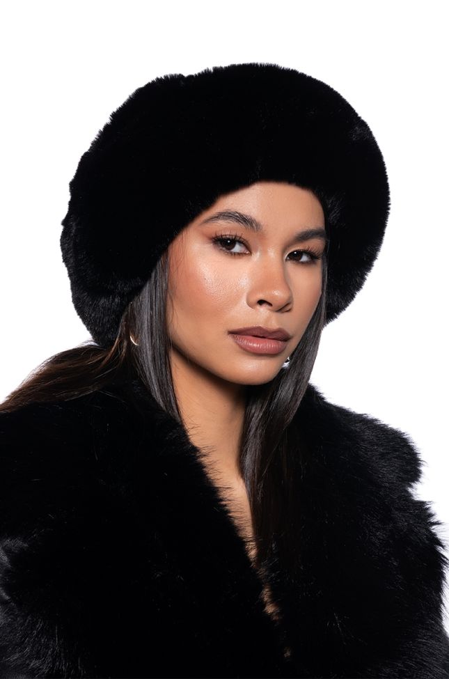 Front View Luxe Jenny Faux Fur Headband In Black