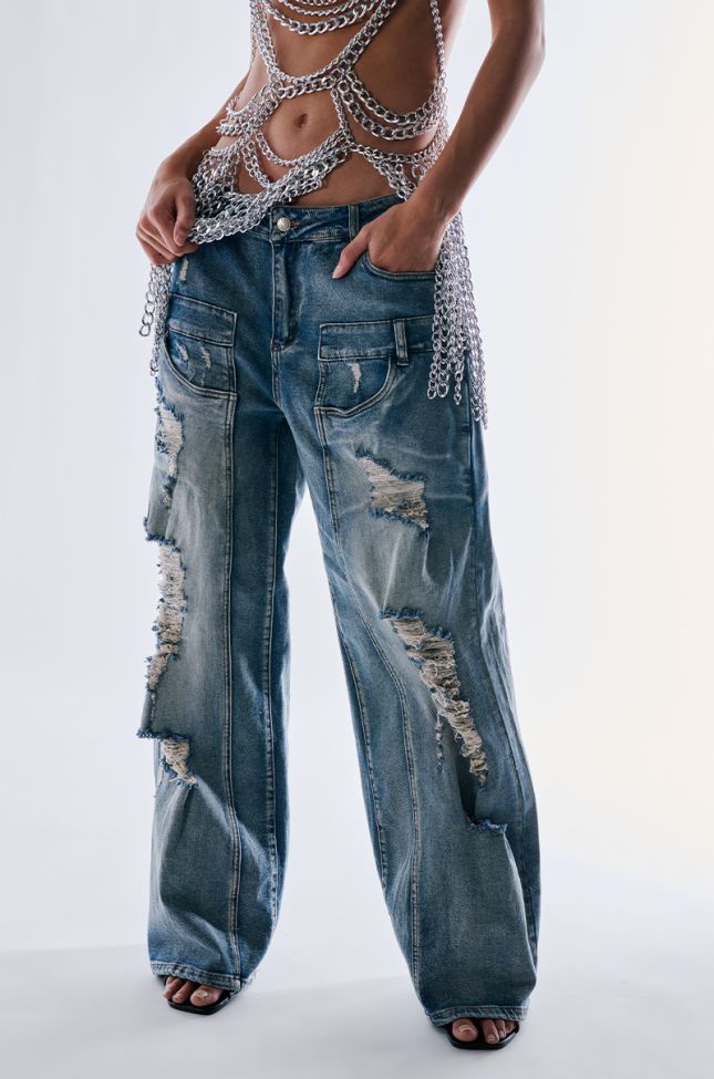Extra View Maddie Wide Leg Distressed Jeans