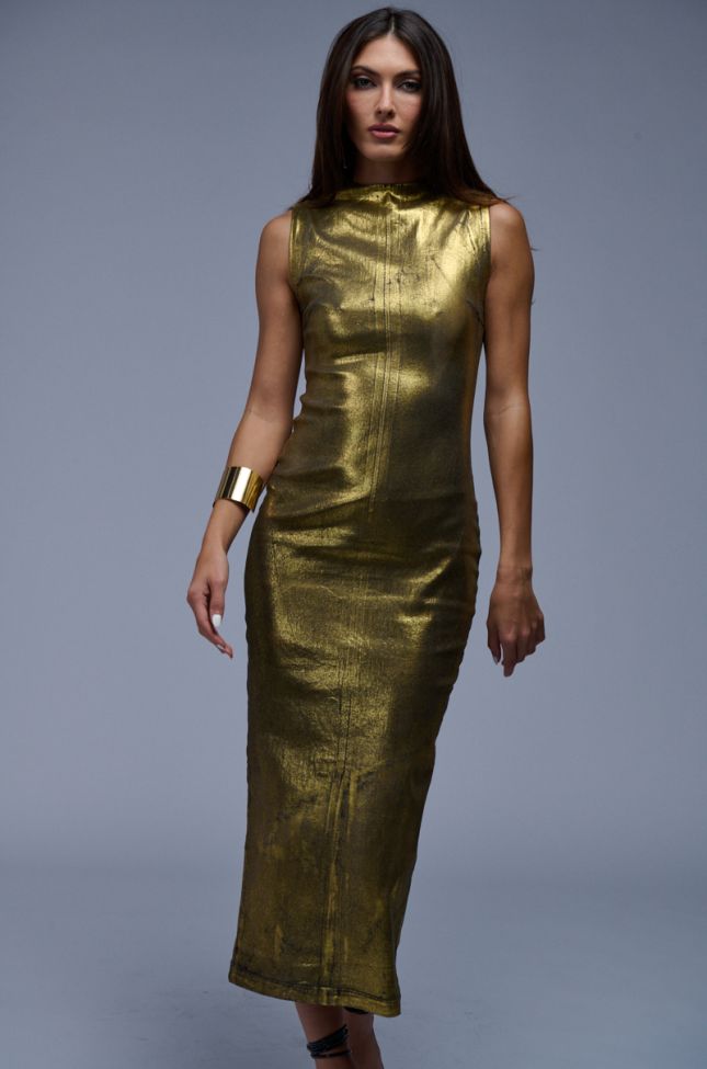 Front View Made In Metallics Maxi Dress