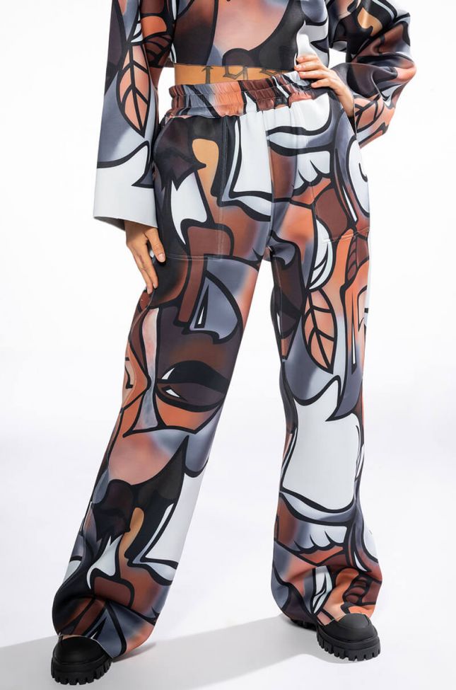 Front View Main Squeeze Reversible Printed Scuba Wide Leg Jogger