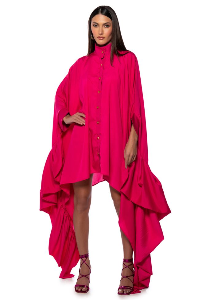 Front View Make A Move Statement Reversible Button Down High Low Dress In Fuchsia