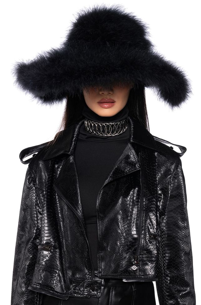Front View Make It Fab Ostrich Feather Brim Hat In Black