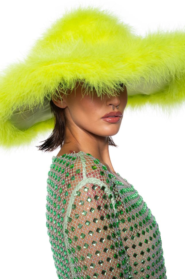 Detail View Make It Fab Ostrich Feather Brim Hat In Lime