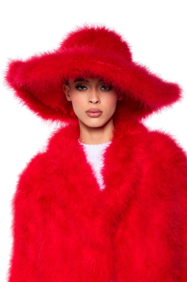 Front View Make It Fab Ostrich Feather Brim Hat In Red