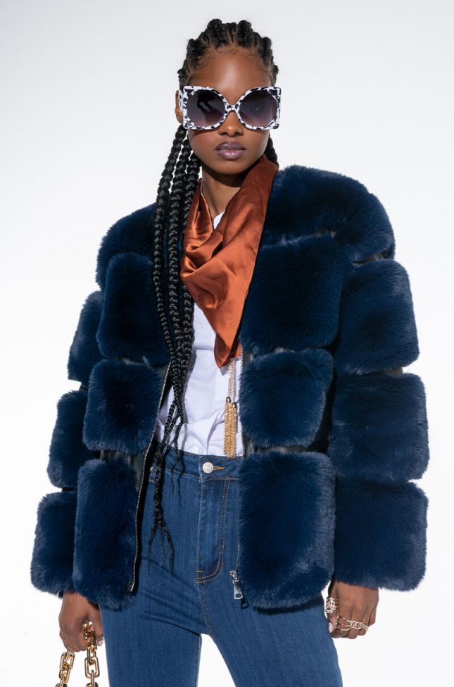 Front View Mama Faux Fur Panel Jacket