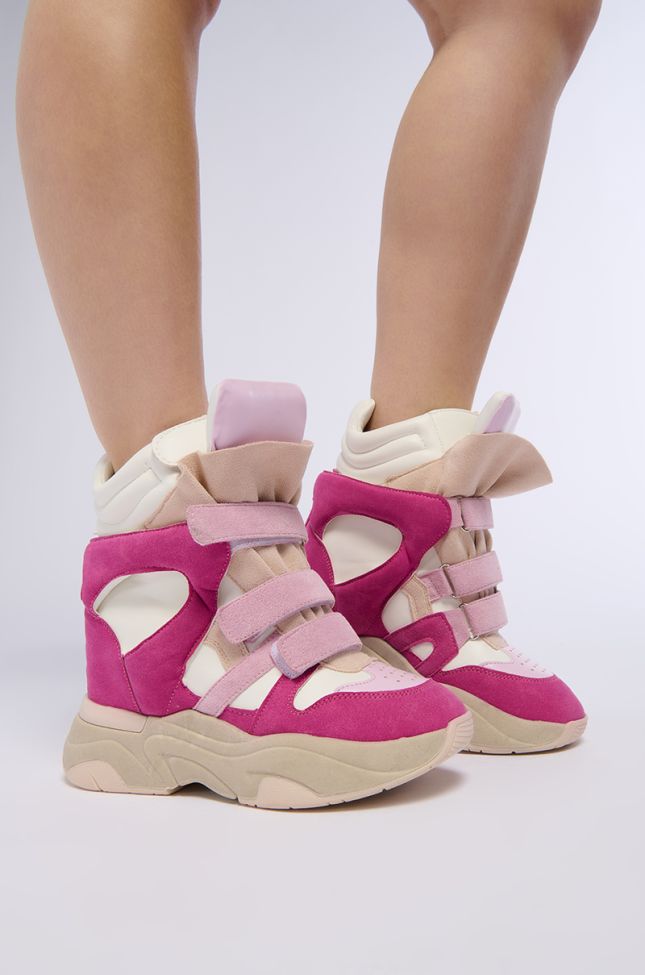 Front View Maranto Chunky Pink Wedge Heel Sneaker 