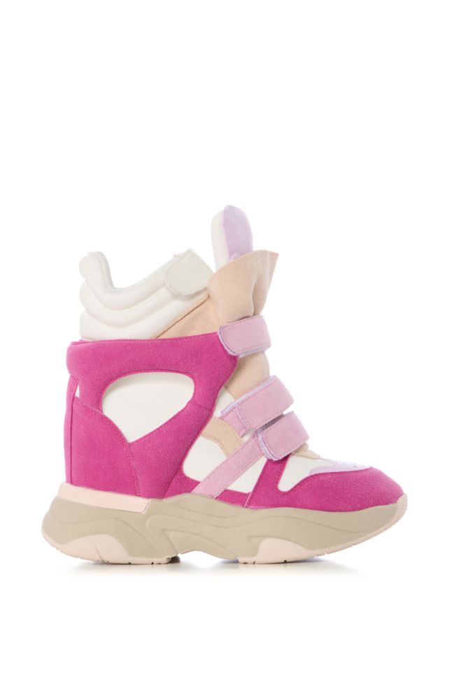 Side View Maranto Chunky Pink Wedge Heel Sneaker 