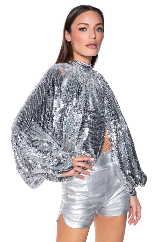 Extra View Masterpiece Sequin Puff Sleeve Top