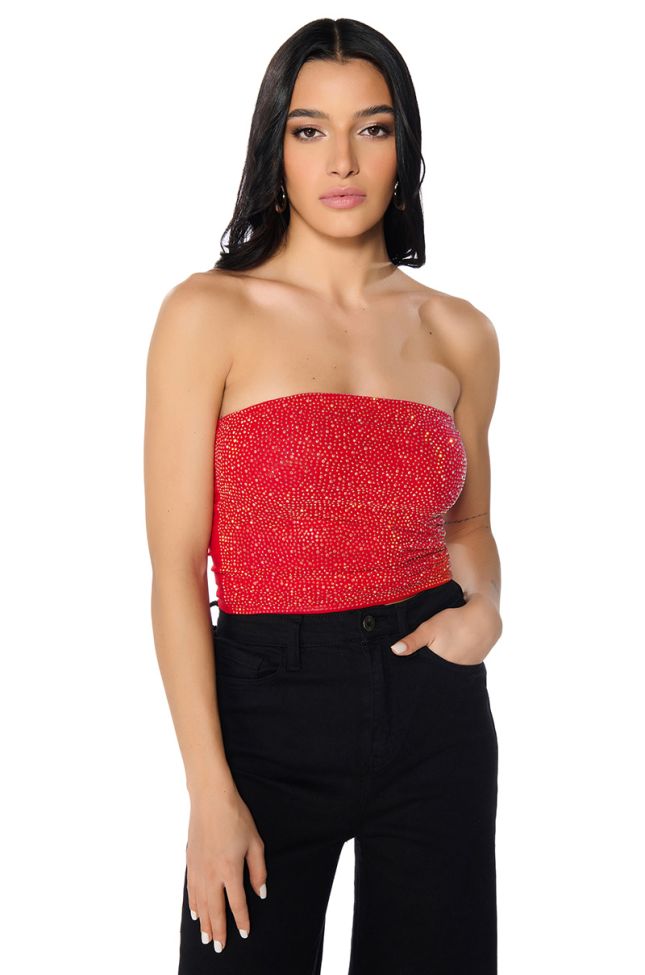 Front View Material Girl Rhinestone Embellished Tube Top
