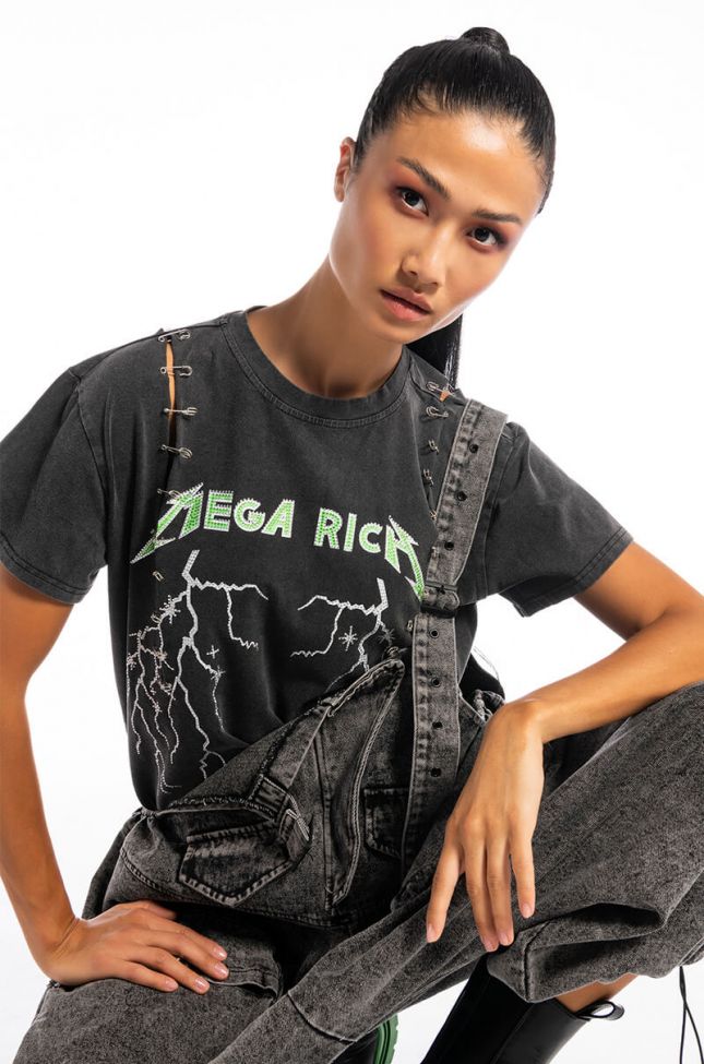Front View Mega Or Bust Embellished Graphic Tshirt
