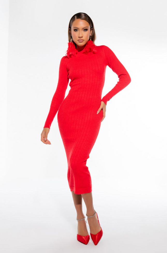 Front View Megan Sweater Ribbed Open Back Midi Dress