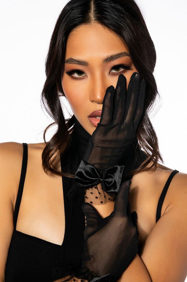 Front View Mesh Polka Dot Tulle Glove