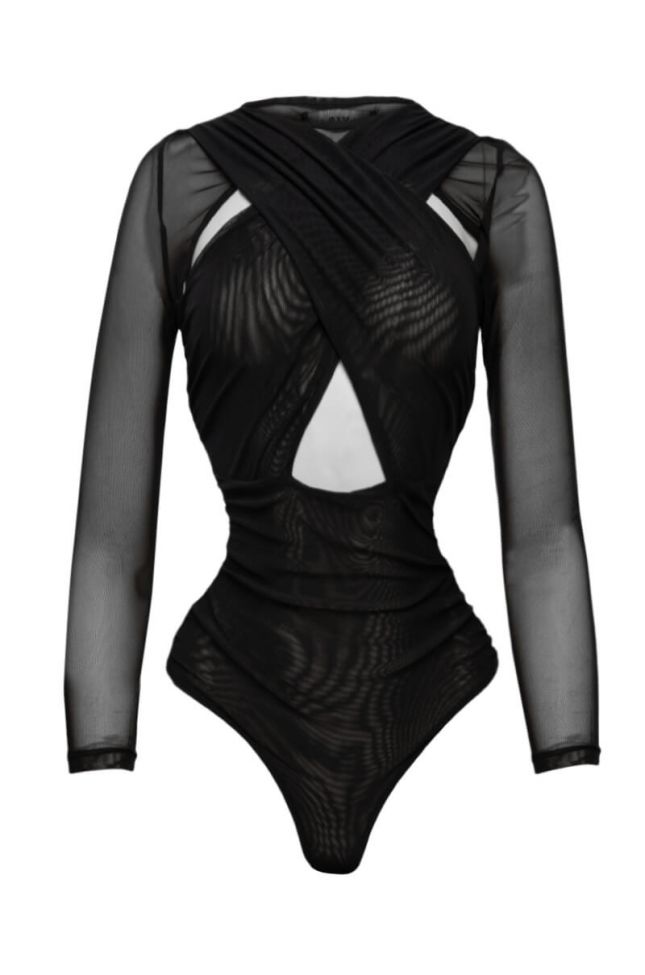 Front View Mesh With Me Cross Front Bodysuit