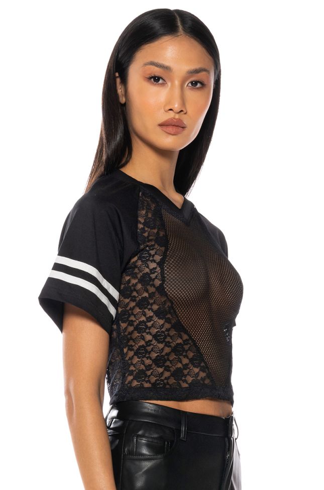 MESH WITH ME LACE JERSEY TEE