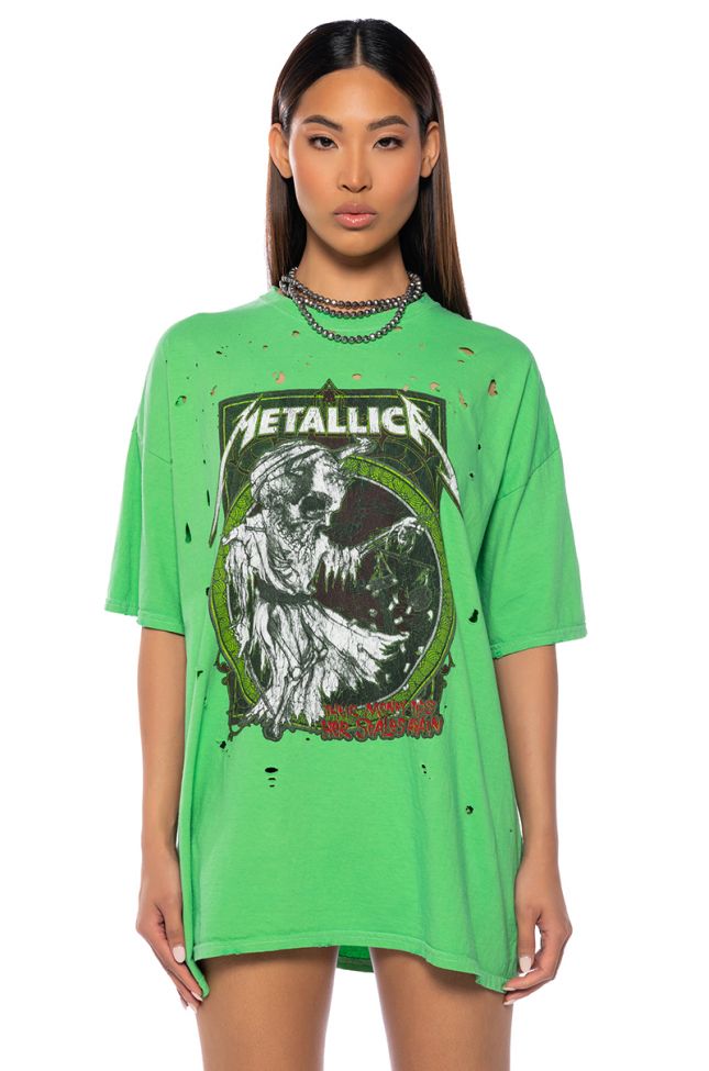 METALLICA DISTRESSED GRAPHIC TEE IN GREEN