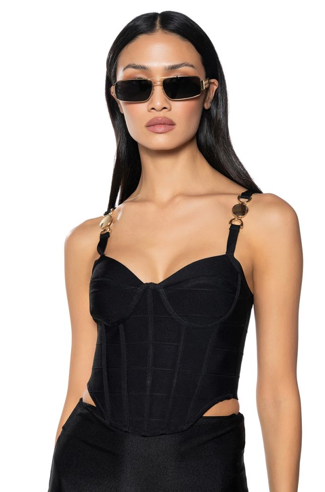 Front View Miami Mami Knit Corset Top In Black
