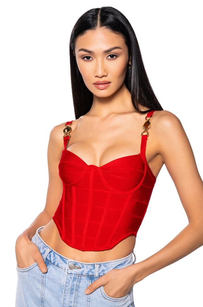 Front View Miami Mami Knit Corset Top In Red