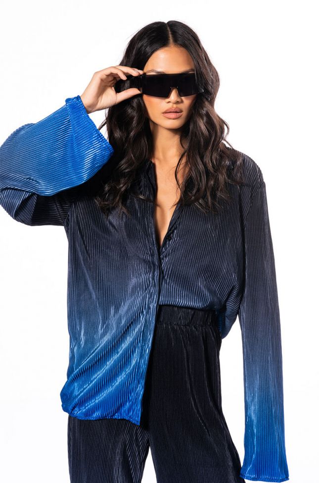 Front View Midnight Stunner Ombre Plisse Button Down