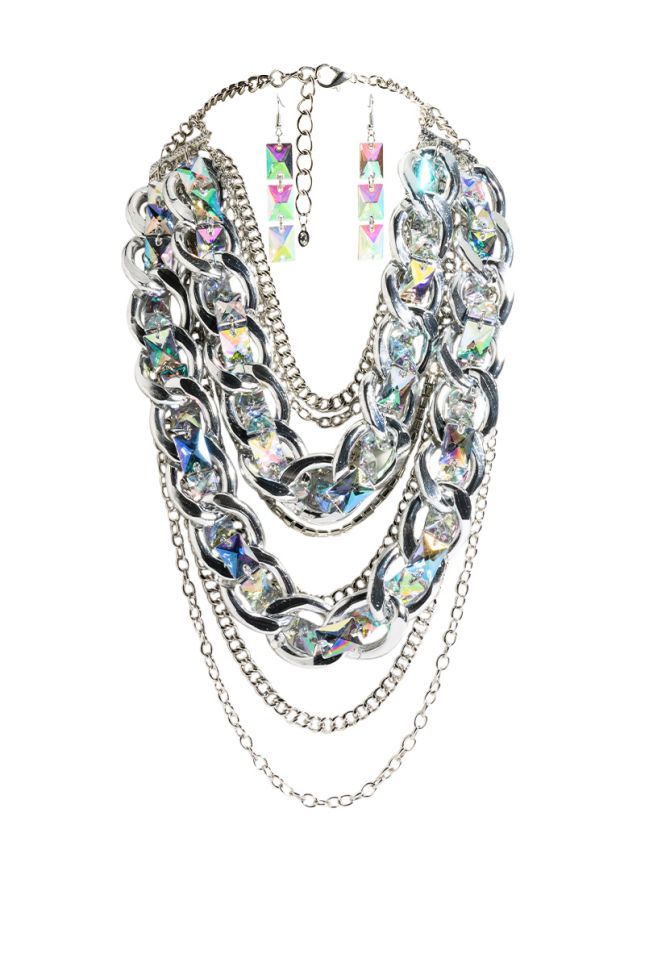 Side View Milly Chunky Layered Necklace Set In Silver
