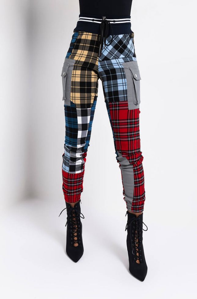 Front View Mind Your Business Multicolor Plaid Pant in Grey Multi